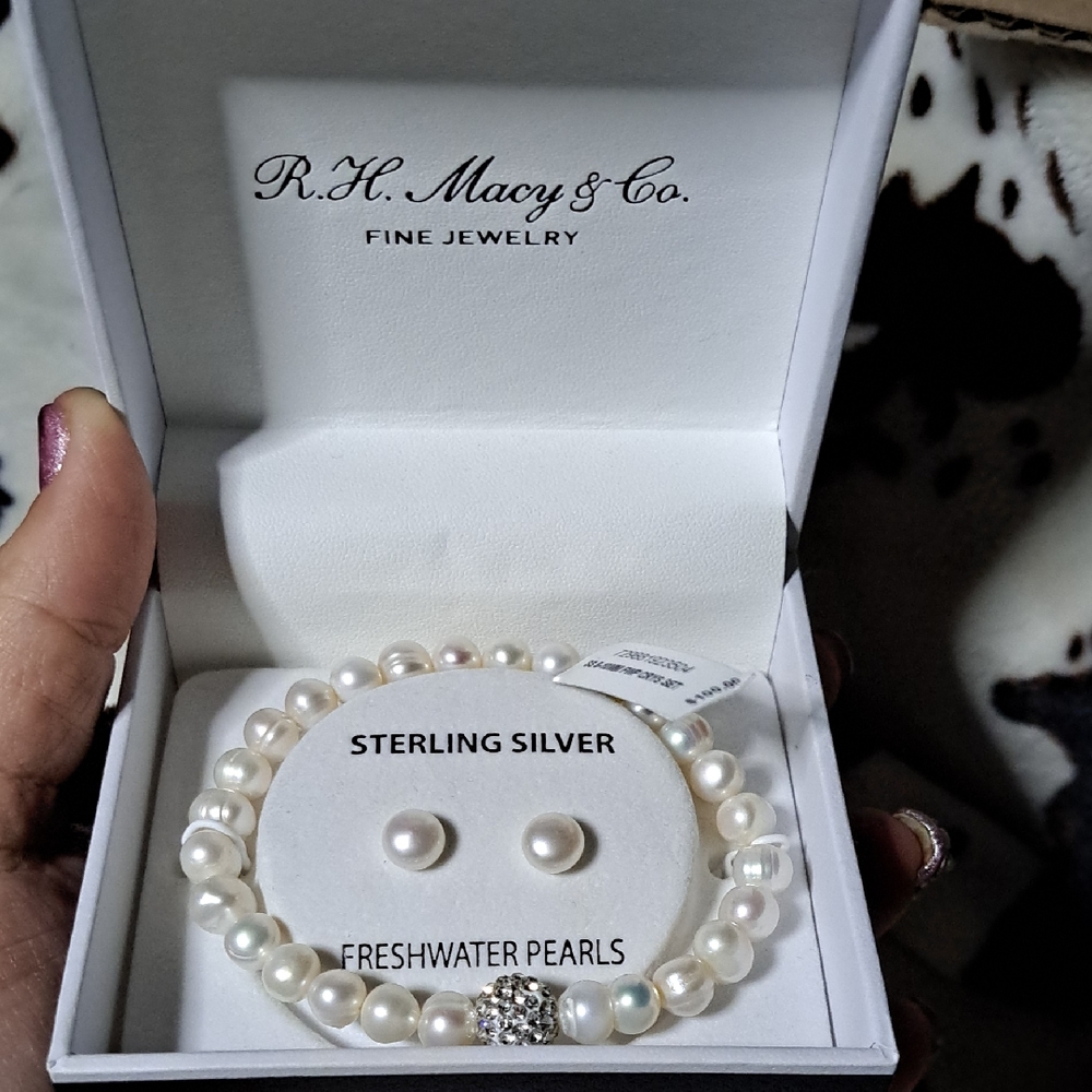 Freshwater Pearl Bracelet Set - Silver